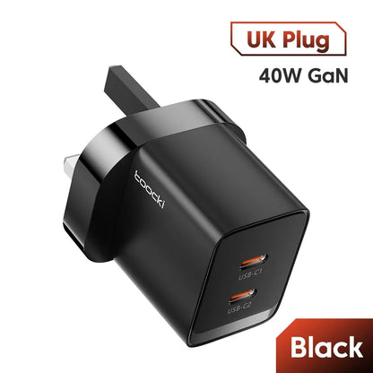 Toocki GaN USB Charger 40W PD USB Type C Charger For Xiaomi 12 iPhone 13 14 Pro Realme QC3.0 Type C Fast Charging UK Black
