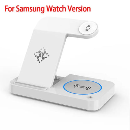 4 In 1 Wireless Charger Stand Pad For iPhone 15 14 13 12 Samsung S23 S22 Galaxy Watch 5 4 Active Buds Fast Charging Dock Station White For Samsung