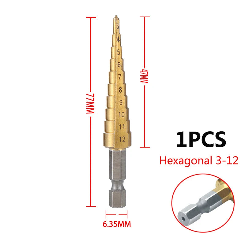 3-12mm 4-12mm 4-20mm HSS Straight Groove Step Drill Bit Set Titanium Coated Wood Metal Hole Cutter Core Drill Bit Set 3-12 Hexagon Shank