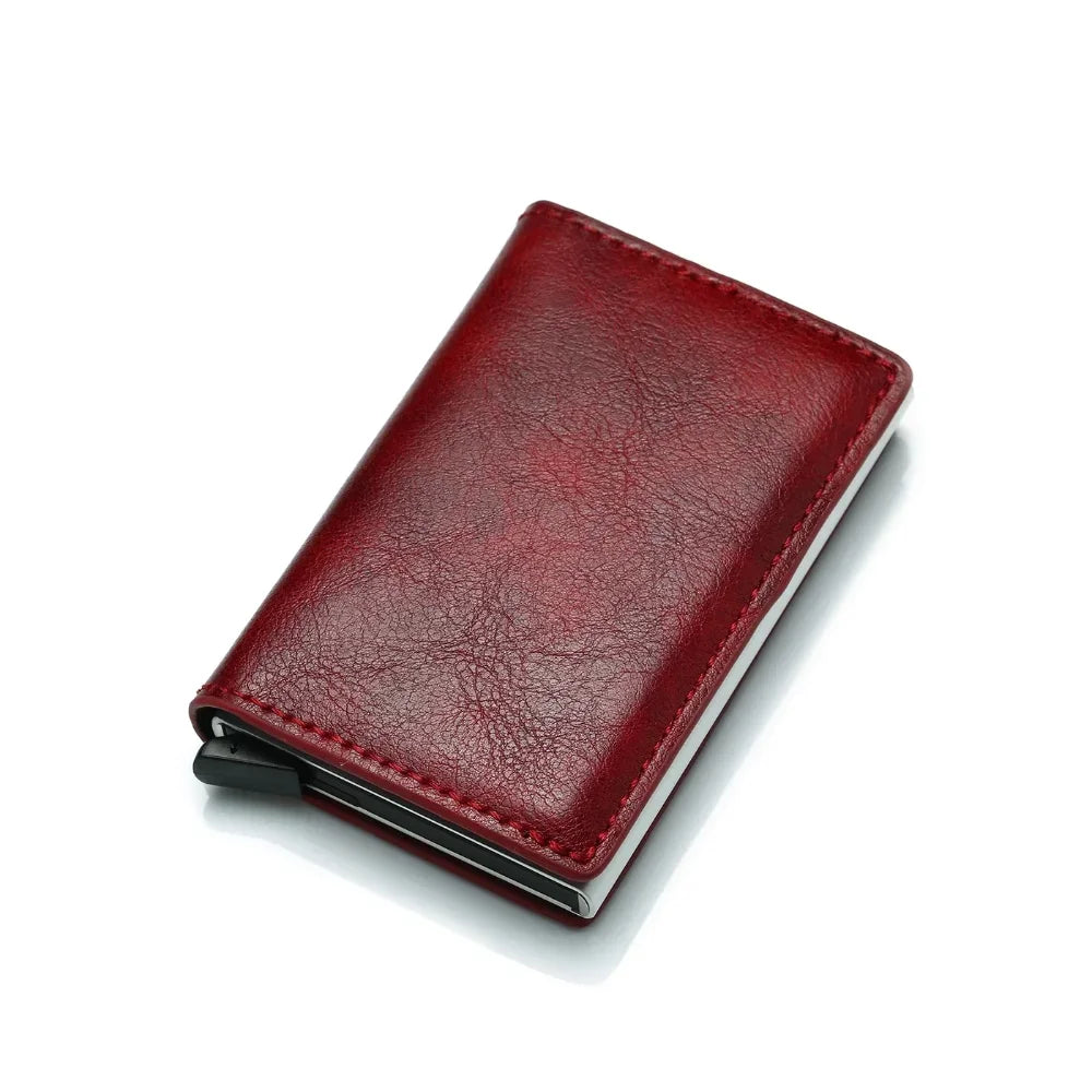 Credit Card Holder Men Wallet RFID Blocking Protected Aluminium Box PU leather Wallets with Money Clip Designer pasjeshouder Red