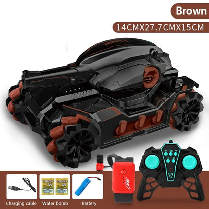 Child Water Bomb Tank Rc Car Kid Toy Gesture Induction 4Wd Radio Control Stunt Car Vehicle Drift Rc Toys with Light and Music Brown Double RC