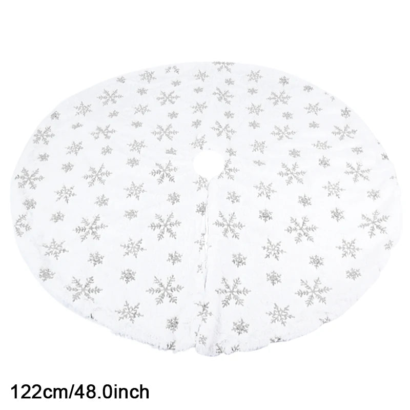 Silver Snowflake Christmas Tree Skirt White Plush Xmas Tree Base Cover Carpet Christmas Decorations For Home Natal New Year 2023