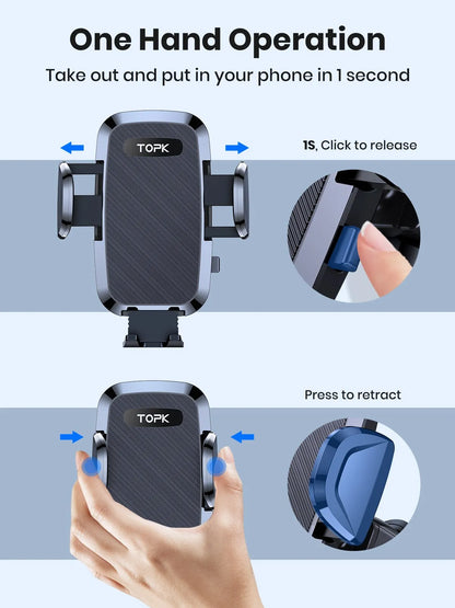 TOPK D36 Car Phone Holder Adjustable Car Phone Mount Cradle Super Stable for Dashboard/Windscreen/Air Vent for Mobile Phones