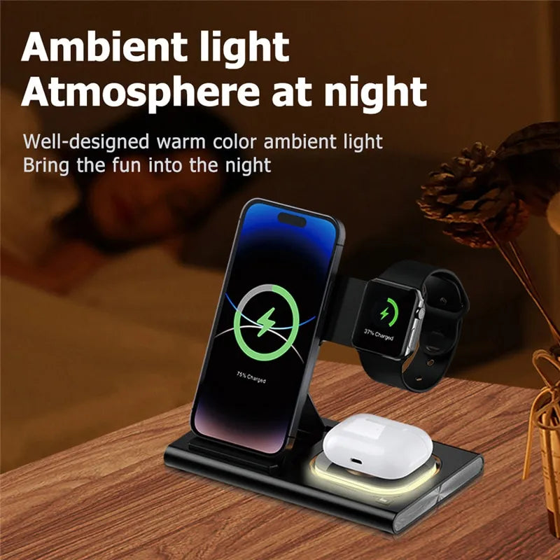 3 in 1 Wireless Charger Stand Pad For iPhone 15 14 13 12 Samsung S23 S22 Galaxy Watch 5 4 Active Buds Fast Charging Dock Station