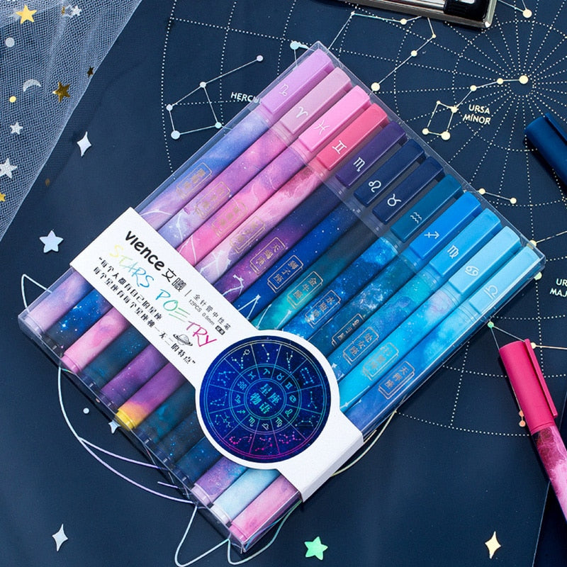 12Pcs/Set Starry Sky Constellation Series Gel Pen Kawaii Nature Pen Creative Gift Stationery School Office Supplies Wholesale