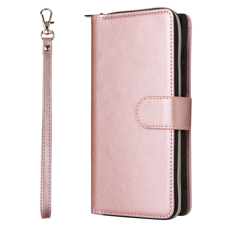 Wallet Luxury 9-Card Leather Case For Samsung Galaxy S23 Ultra S22 Ultra S21 Plus S20 FE S10 Lite S9 S8 Note 20 Ultra 10 Lite