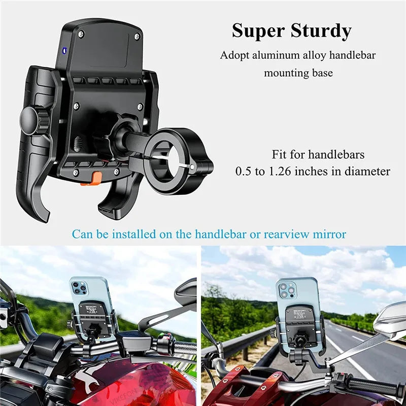 Motorcycle Phone Holder Wireless Charger Moto Motorbike Mirror Mobile Stand Support USB Fast Charging Cellphone Handlebar Mount