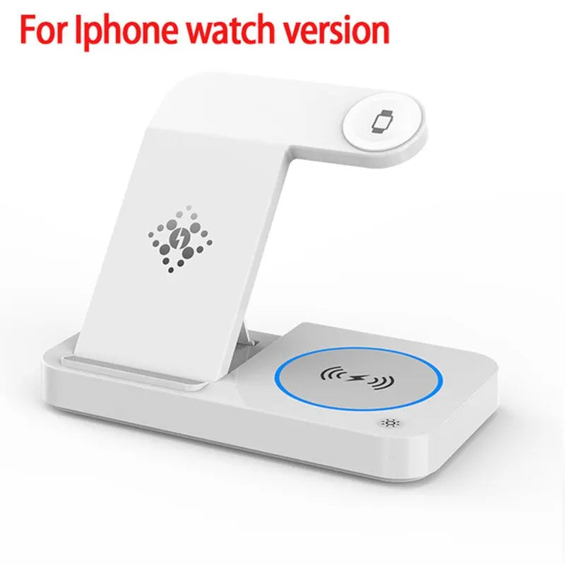 4 In 1 Wireless Charger Stand Pad For iPhone 15 14 13 12 Samsung S23 S22 Galaxy Watch 5 4 Active Buds Fast Charging Dock Station White For iPhone