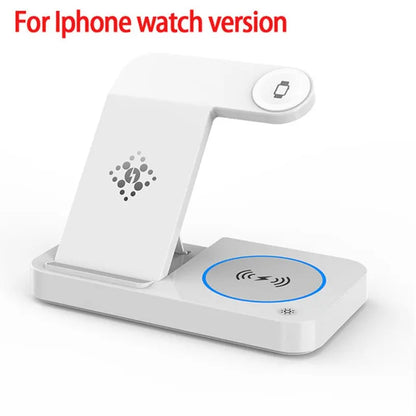 4 In 1 Wireless Charger Stand Pad For iPhone 15 14 13 12 Samsung S23 S22 Galaxy Watch 5 4 Active Buds Fast Charging Dock Station White For iPhone
