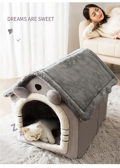 Soft Cat Bed Deep Sleep House Dog Cat Winter House Removable Cushion Enclosed Pet Tent For Kittens Puppy Cama Gato Supplies