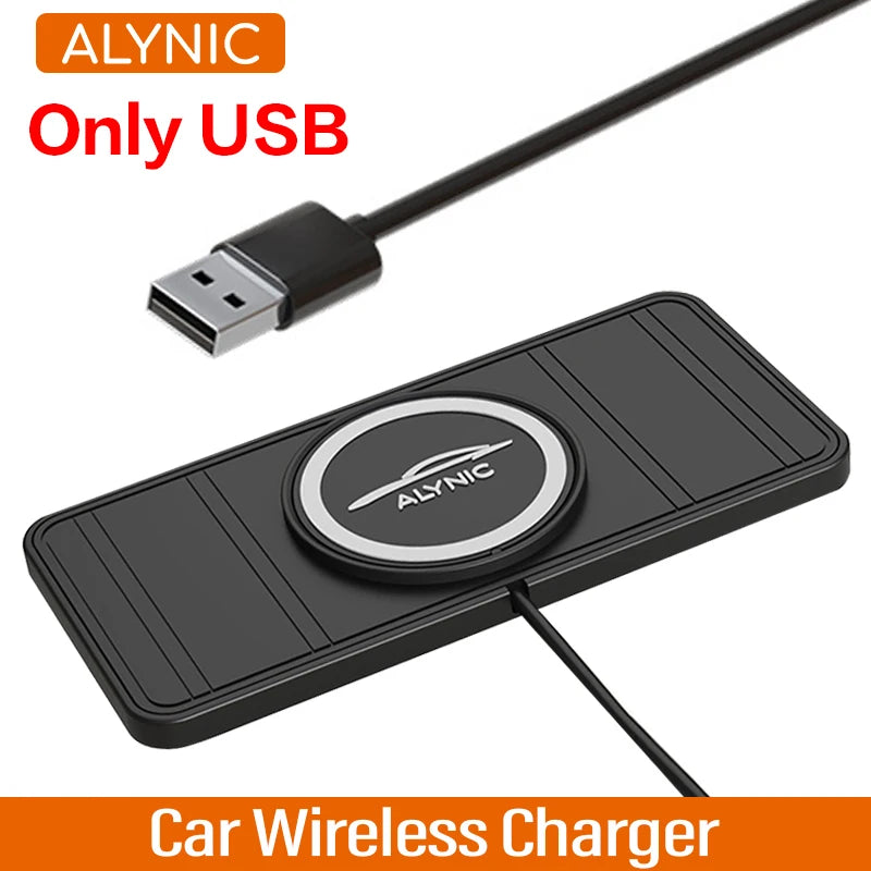 Car Wireless Charger Silicone Non Slip Pad for iPhone 15 14 13 12 Samsung 15W Car Wireless Phone Chargers Fast Charging Station ALYNIC Only USB
