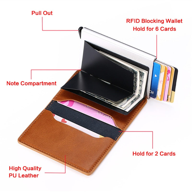 Credit Card Holder Men Woman Smart Wallet RFID Cardholder Carbon Fiber Leather Wallet Money Clip Purse Card Case