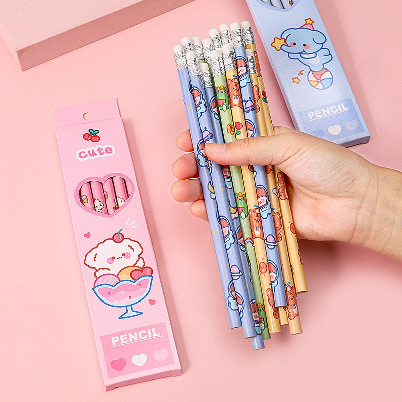 6 Pcs/Set Sweetheart Cute Pencil Children HB Painting Sketch Pen Primary School Students Writing Exam Stationery Supplies Gifts