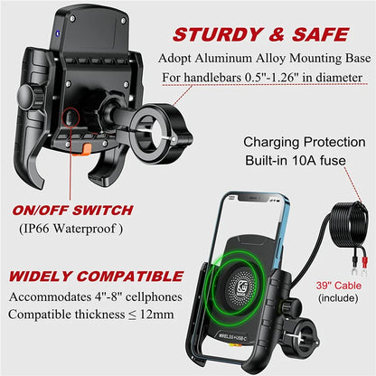 Motorcycle Phone Holder Wireless Charger Moto Motorbike Mirror Mobile Stand Support USB Fast Charging Cellphone Handlebar Mount