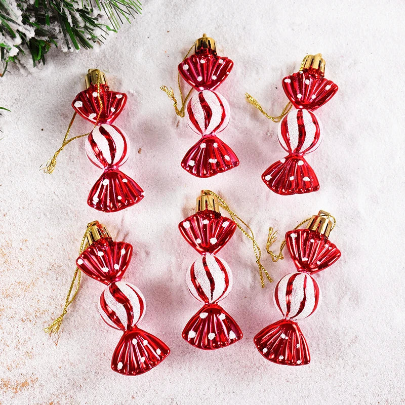 6pcs Christmas Lollipop Candy Cane Pendant Xmas Tree Hanging Ball Ornaments Christmas Decorations for Home 2024 New Year Gift