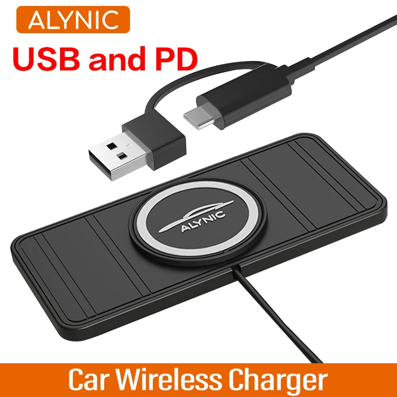 Car Wireless Charger Silicone Non Slip Pad for iPhone 15 14 13 12 Samsung 15W Car Wireless Phone Chargers Fast Charging Station ALYNIC USB and PD