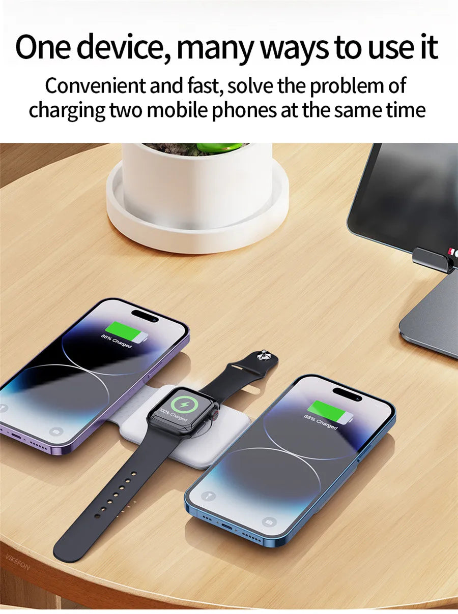 3 in 1 Magnetic Wireless Charger Pad Foldable Phone Chargers Stand For iPhone 14 13 12 Airpods IWatch 7 6 5 Xiaomi Fast Charging