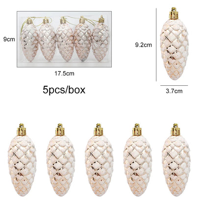 5Pcs Painted Christmas Pine Cone Xmas Tree Hanging Ornament Pendants Merry Christmas Decoration for Home Navidad New Year Gift