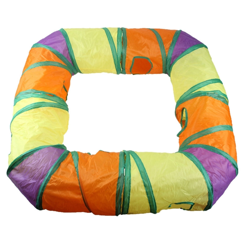 Collapsible Cats Tunnel Cats Toy Playing Tunnels Durable Polyester Hideaway Rainbow-Color L-Shape Tube for Small Animal