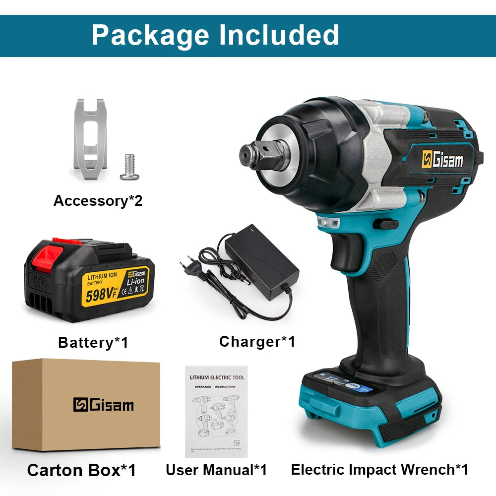 1800N.M Torque Brushless Electric Impact Wrench 1/2 inch Lithium-Ion Battery Cordless Wrench Power Tools For Makita 18V Battery 1 Battery CHINA