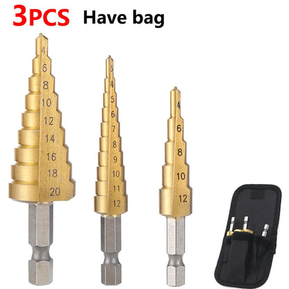 3-12mm 4-12mm 4-20mm HSS Straight Groove Step Drill Bit Set Titanium Coated Wood Metal Hole Cutter Core Drill Bit Set 3PC 4-12 3-12 4-20