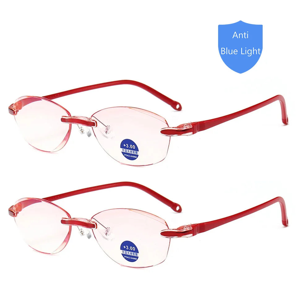 Reading Glasses Men Anti Blue Rays Presbyopia Goggles Women Vintage Rimless Eyewear Diopter +1.0 1.5 2.0 2.5 3.0 3.5 4.0 red-2PCS