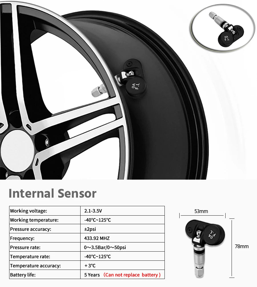 Solar Power TPMS Car Tire Pressure Alarm Monitor System Auto Security Alarm Systems Tyre Pressure Temperature Warning