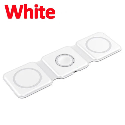 3 In 1 Magnetic Wireless Charger Pad Stand Foldable for iPhone 15 14 13 12 11 Apple Watch AirPods 15W Fast Charging Dock Station white