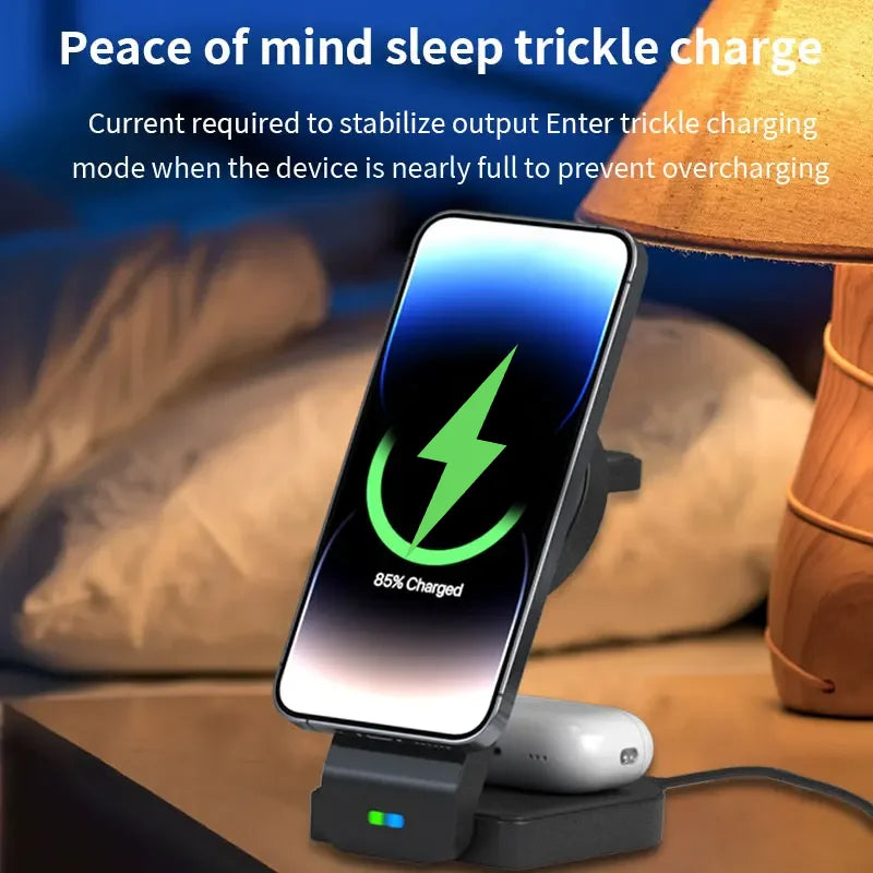 3 In 1 Magnetic Wireless Charger Stand Pad Foldable Fast Charging Station Dock For iPhone 15 14 13 12 Pro Max IWatch 8 7 Airpods