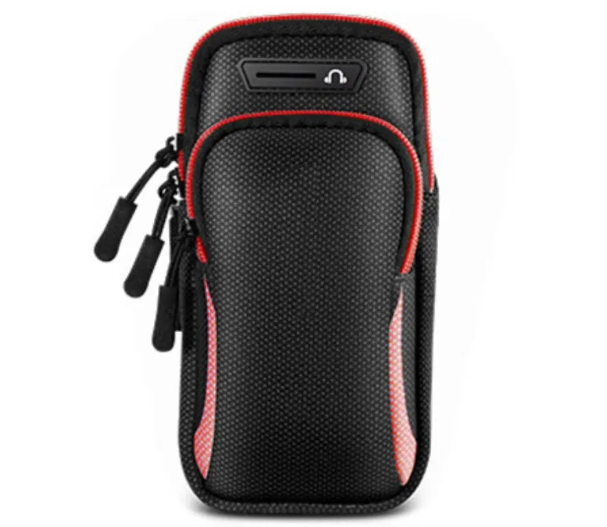 Phone Arm Bag with Headphone Jack Waterproof Breathable Sports Running Bag Gym Mobile Phone Holder RED