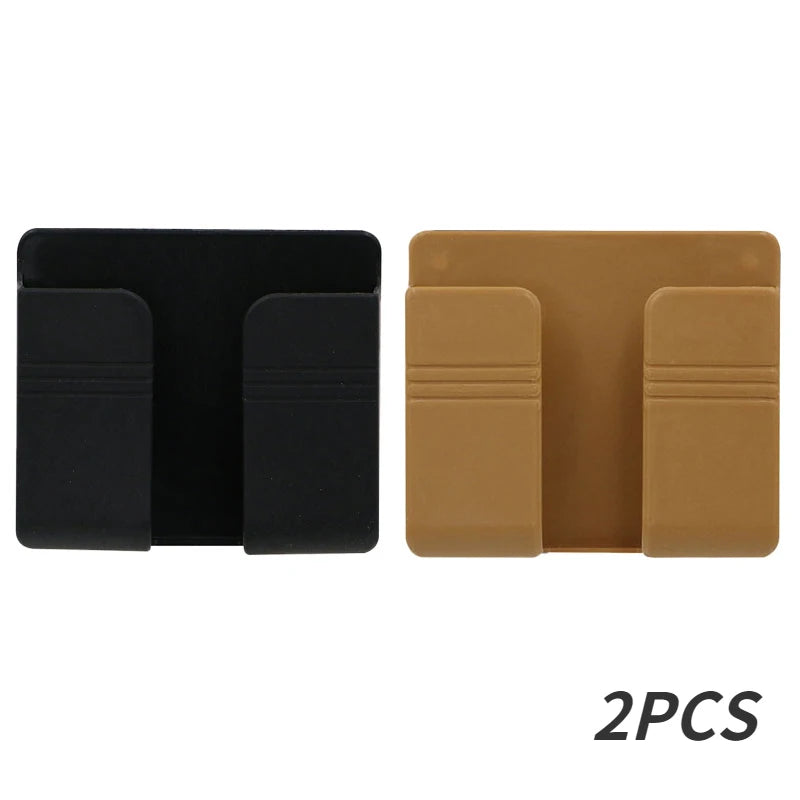 4/2/1Pcs Multifunction Punch Free Wall Mounted Storage Box Organizer TV Remote Control Mounted Mobile Phone Plug Charging Holder black brown-2pcs