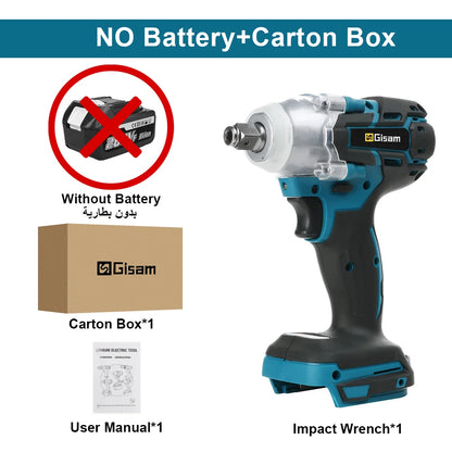 Gisam 520N.M Brushless Electric Impact Wrench Cordless Electric Wrench 1/2 inch for Makita 18V Battery Screwdriver Power Tools No Battery No Plug CHINA