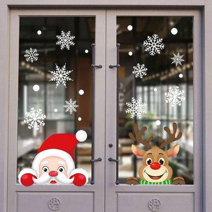 1Set Santa Claus Snowman Elk Window Stickers Snowflake Electrostatic Wall Sticker 2024 Christmas Decoration For Home New Year set9