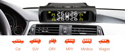 Solar Power TPMS Car Tire Pressure Alarm Monitor System Auto Security Alarm Systems Tyre Pressure Temperature Warning