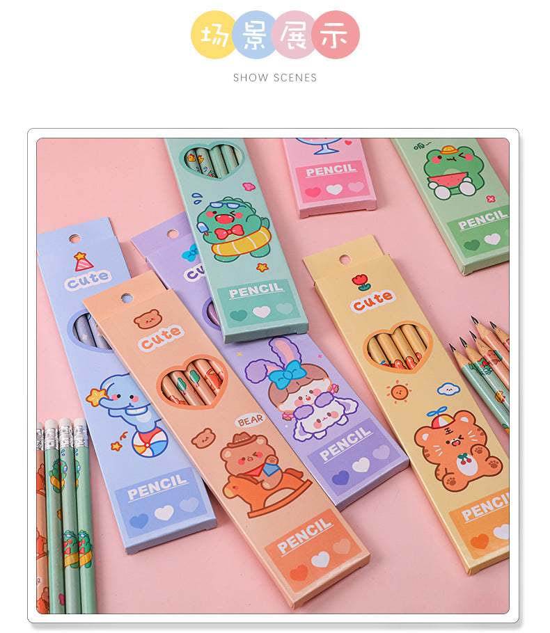 6 Pcs/Set Sweetheart Cute Pencil Children HB Painting Sketch Pen Primary School Students Writing Exam Stationery Supplies Gifts