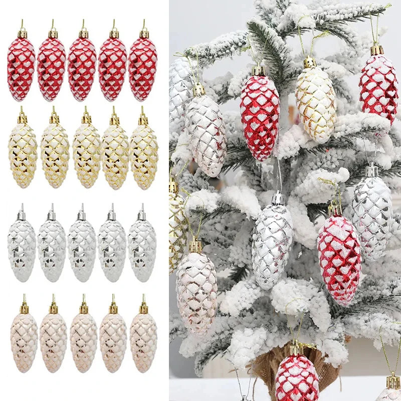 5Pcs Painted Christmas Pine Cone Xmas Tree Hanging Ornament Pendants Merry Christmas Decoration for Home Navidad New Year Gift