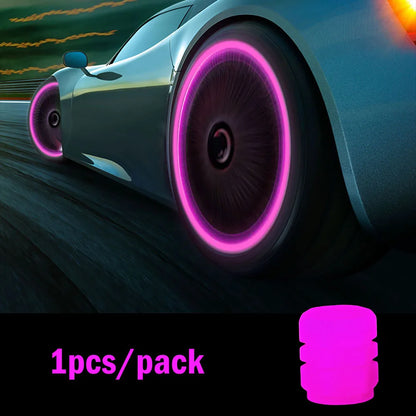 4pcs Luminous Valve Caps Fluorescent Night Glowing Car Motorcycle Bicycle Bike Wheel Tyre Hub Luminous Valve Stem Caps Decors 1pcs (Pink)