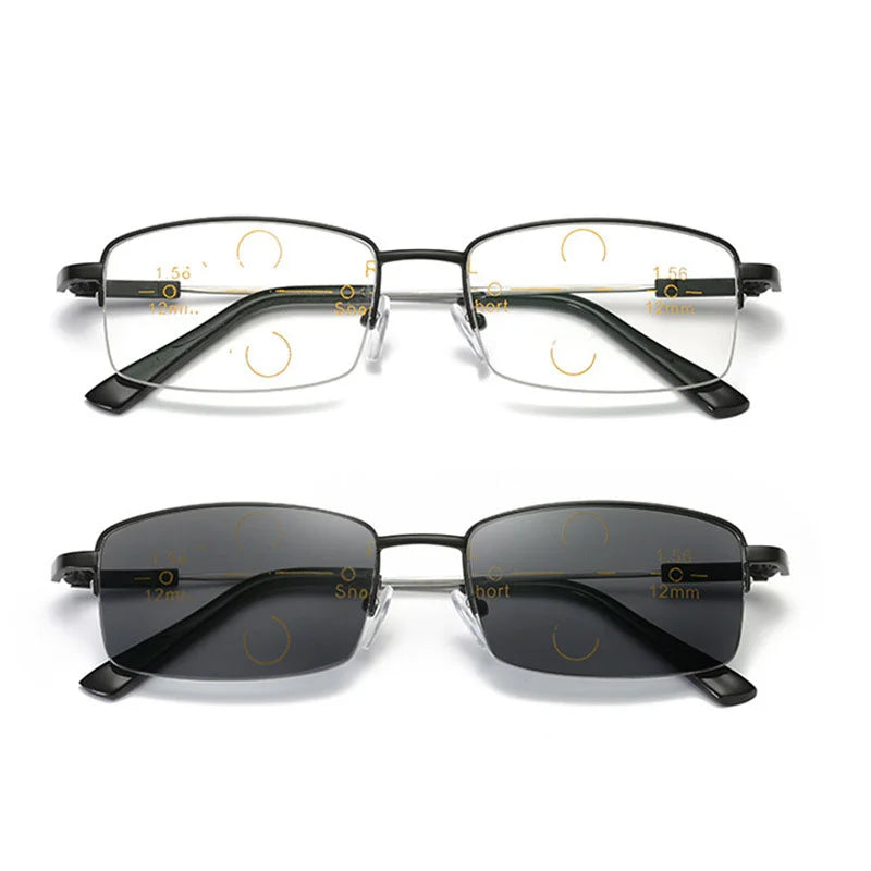 Photochromic Multifocal Reading Glasses Memory Titanium Frame Anti Blue Light Glasses For Women Men With Glasses Case
