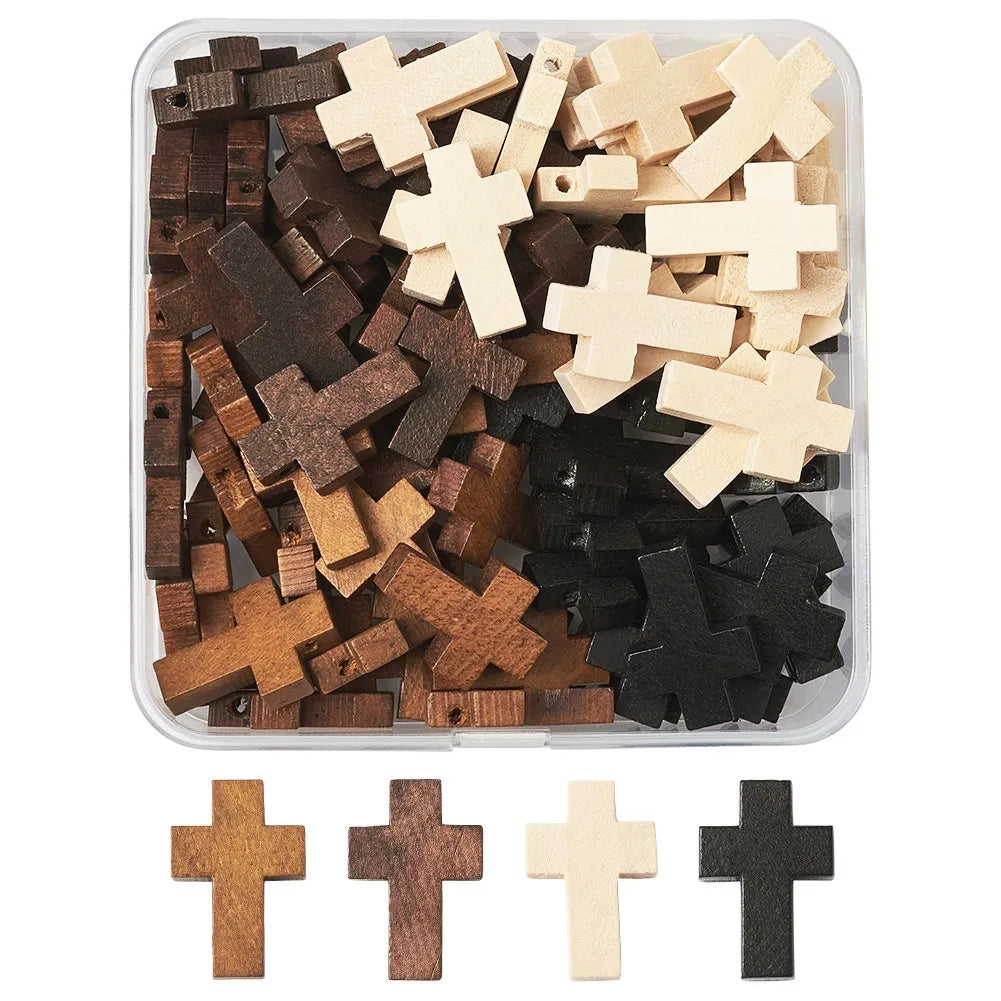 100Pcs Wooden Cross Pendants Printed Wood Charms For Easter Jewelry Bracelet Necklace Making Findings Mxied Color Mixed 22x14x4mm