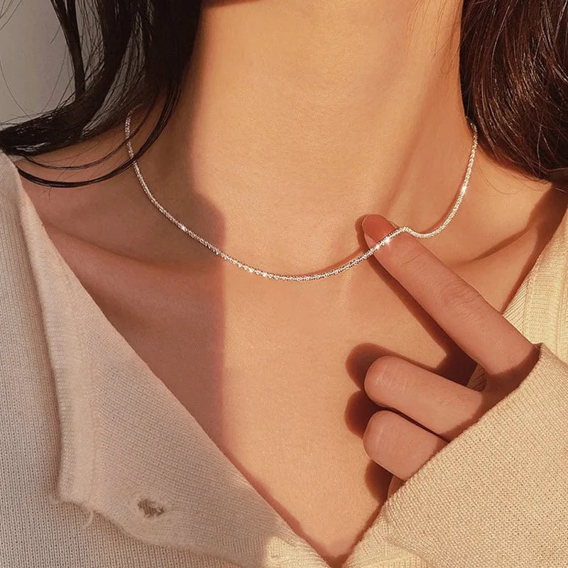 2022 Popular Silver Colour Sparkling Clavicle Chain Choker Necklace Collar For Women Fine Jewelry Wedding Party Birthday Gift 77427