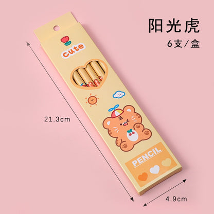 6 Pcs/Set Sweetheart Cute Pencil Children HB Painting Sketch Pen Primary School Students Writing Exam Stationery Supplies Gifts 7