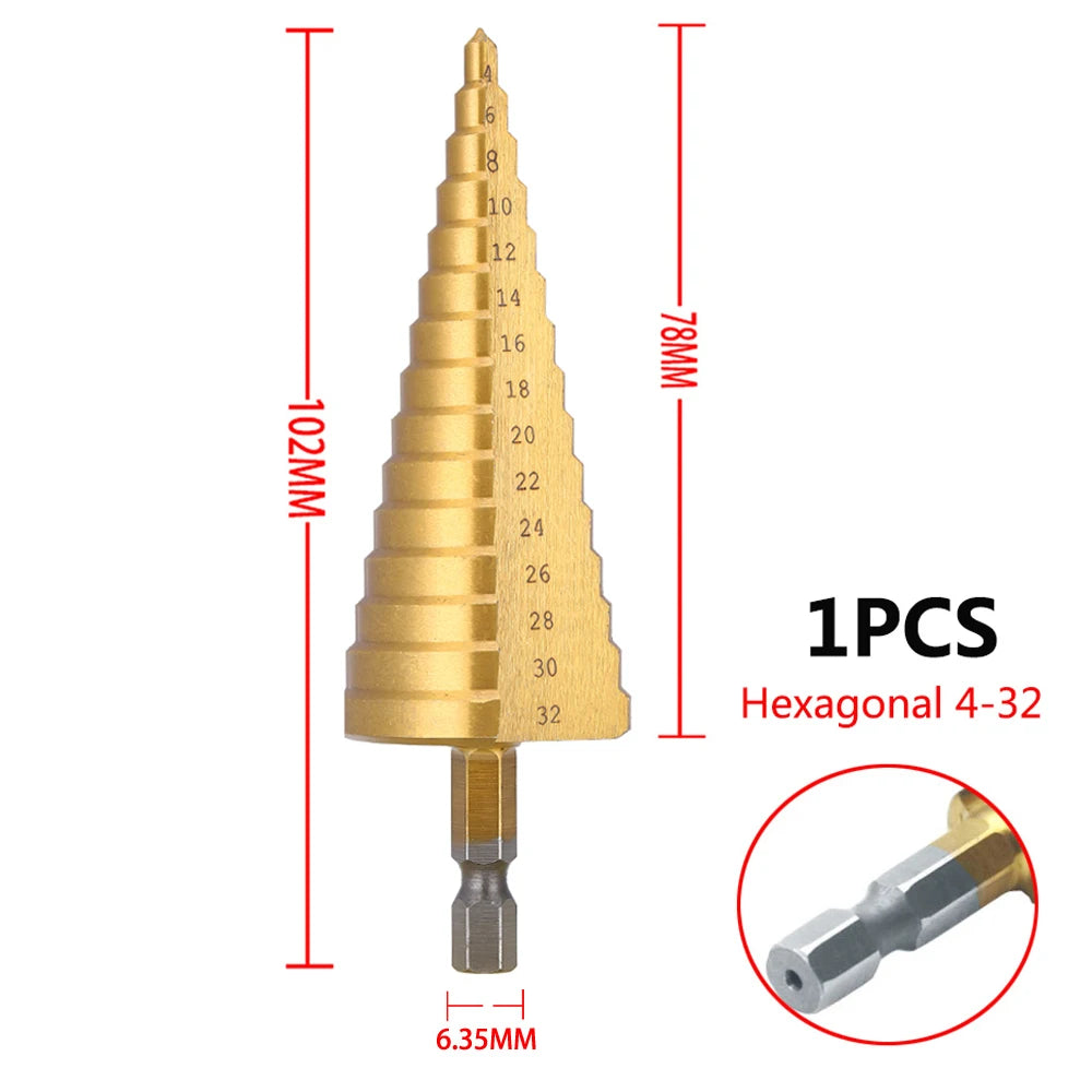 3-12mm 4-12mm 4-20mm HSS Straight Groove Step Drill Bit Set Titanium Coated Wood Metal Hole Cutter Core Drill Bit Set 4-32 Hexagon Shank