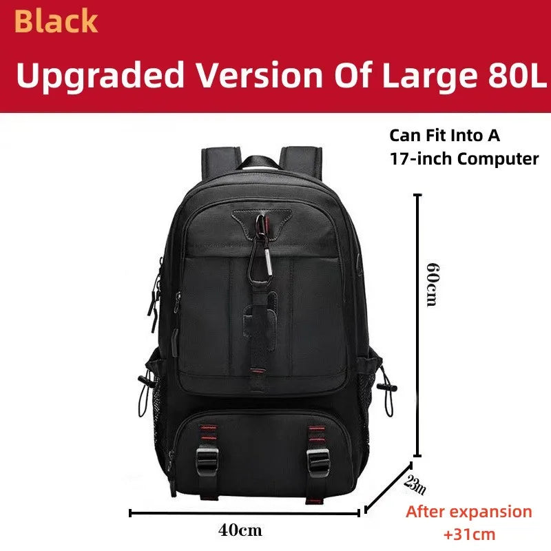 Men Travel Backpack 50-80L Large Capacity Expandable Backpack For Men 17 Inch Laptop Bags Fashion Oxford With Shoe Compartment 80L Black