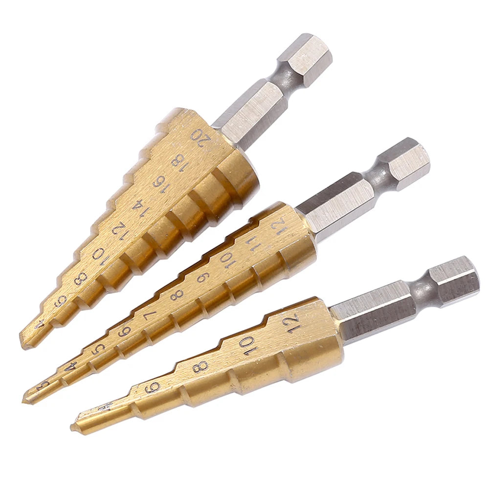 3-12mm 4-12mm 4-20mm HSS Straight Groove Step Drill Bit Set Titanium Coated Wood Metal Hole Cutter Core Drill Bit Set