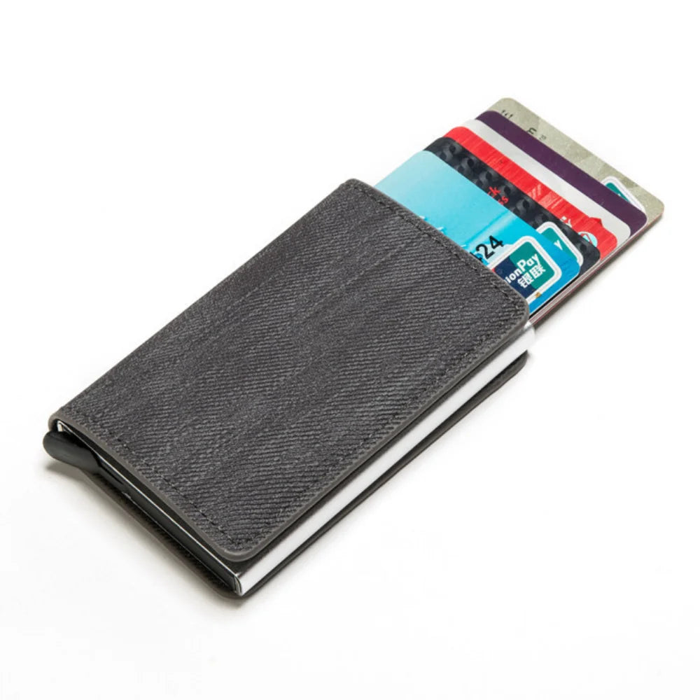 Credit Card Holder Men Wallet RFID Blocking Protected Aluminium Box PU leather Wallets with Money Clip Designer pasjeshouder Gray Denim