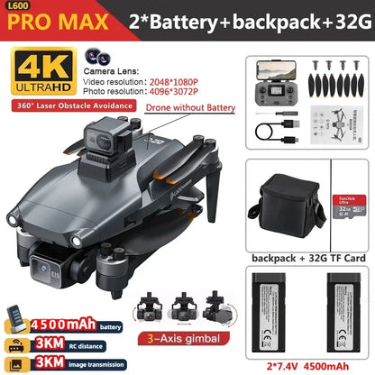 L600 PRO MAX Drone 4K Three-Axis PTZ HD Dual Camera Laser Obstacle Avoidance Brushless Motor GPS 5G WIFI RC FPV Quadcopter Toys PRO MAX OAS 4K 2B CHINA