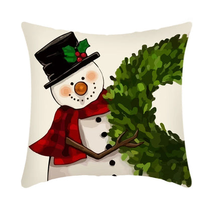 Linen Christmas Pillow Cover Snowman Elk Pillow Case 2023 Christmas Decoration for Home New Year Sofa Car Cushion Cover 45x45cm 16