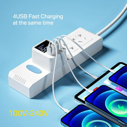 ASOMETECH 40W USB Wall Charger 4 Port With LED Display QC3.0 PD3.0 USB Fast Charger For iPhone 14 Huawei Xiaomi Samsung
