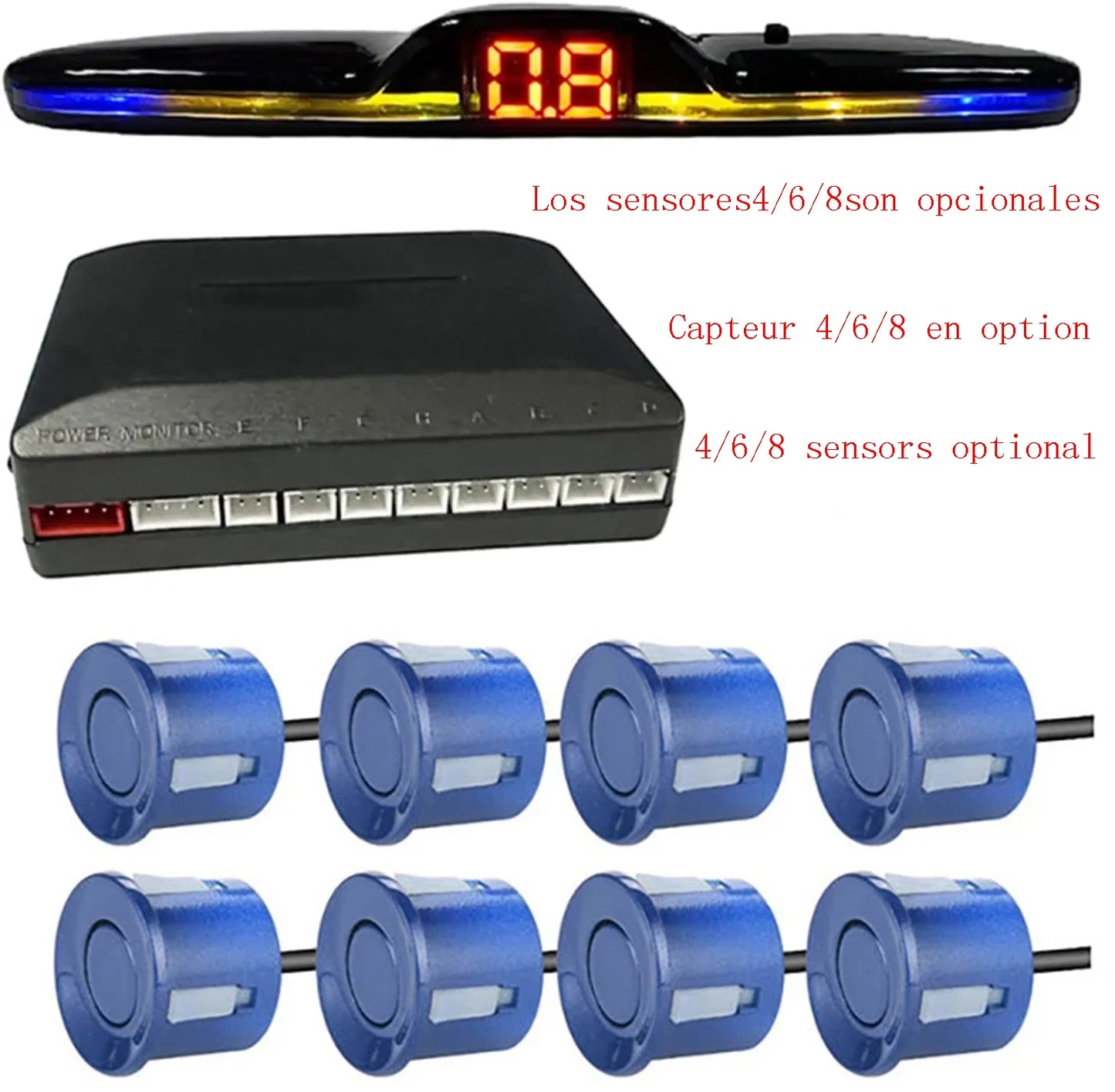 Multiple Radar Parking Sensor Kit Backlight Park tronic LED Display System Backup Monitor Detector Assistant 4/6/8 Radar Sensor Blue