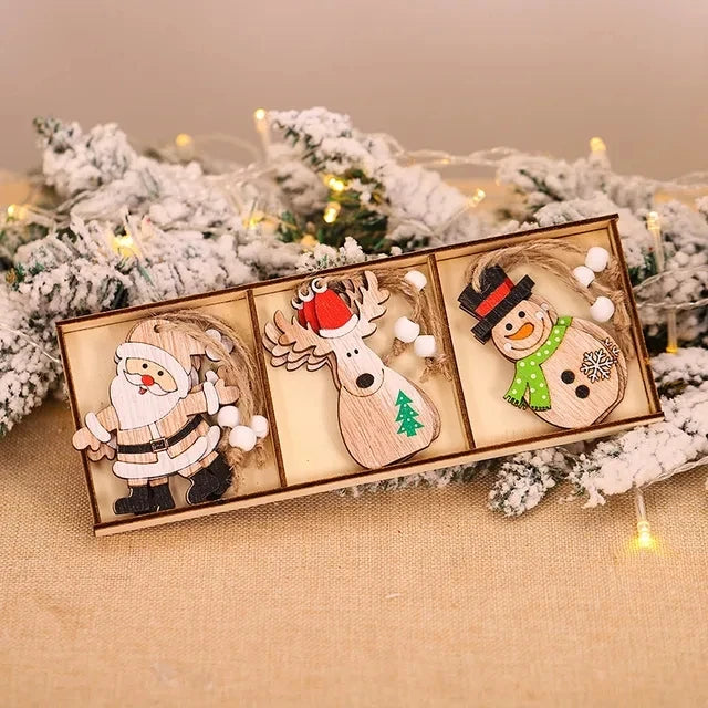 Wooden Christmas Pendant Merry Christmas Decoration for Home 2023 Navidad Xmas Tree Hanging Ornaments Kids Gifts New Year 2024